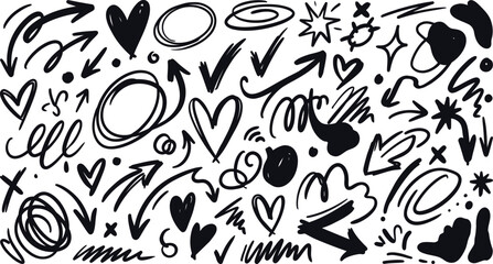 Hand drawn doodle symbol icon collection featuring social decorative abstract sketch elements © nazmulgraphix