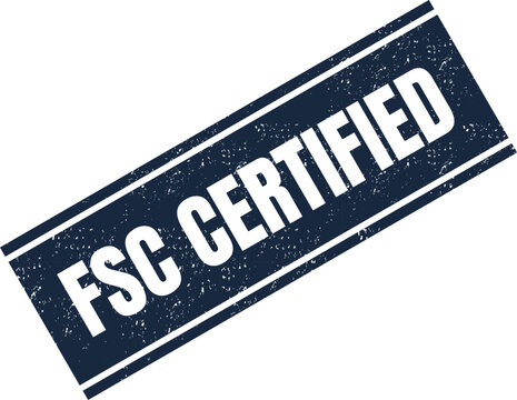 Textured blue ink stamp featuring the white bold text fsc certified on a flat surface