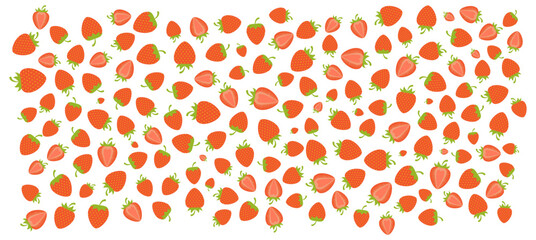 Tasty juicy strawberries texture on transparent background. Seasonal fruit, summer berry backdrop. Sweet food, healthy snack, dessert design element. Flat vector illustration © Maria Skrigan