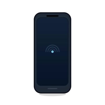 Sleek dark smartphone screen wifi signal or data transfer icon, symbolizing modern digital connectivity, bundled with solid white and green screen background