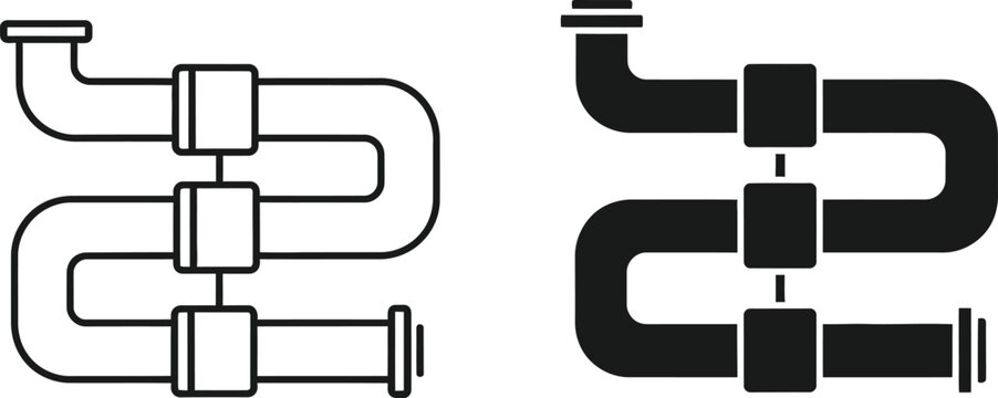 Plumbing p trap illustrations black and white line art vector set