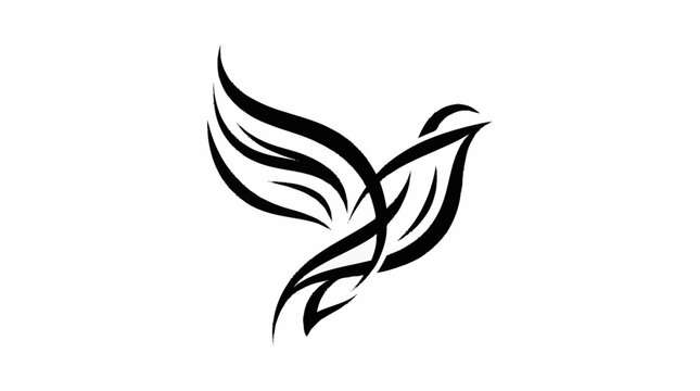 Stylized black bird silhouette with flowing wings and tail.