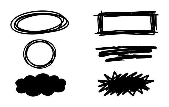 Hand-drawn doodle shapes, black ink scribbles, organic elements, abstract graphic resources for design