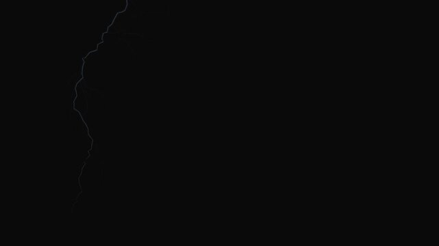 Lightning bolt electric discharge with jagged filaments striking down with glowing sparks on alpha channel transparent background for cinematic storm.