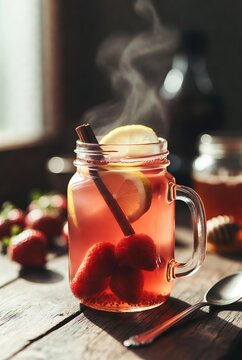 Traditional Polish Strawberry Kompot in Mason Jar