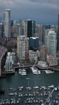 Aerial hyper lapse of the skyscrapers in Downtown of Vancouver, Canada