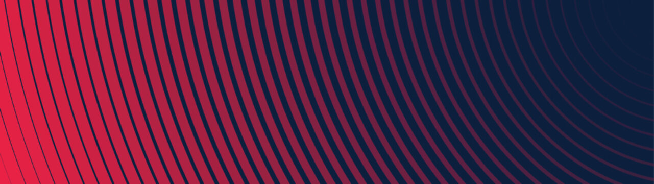 Halftone gradient texture from thick to thin diagonal lines with smooth fade effect. Red and navy oblique stripe gradation creates a bold minimalistic look. Abstract geometric brutalist background.