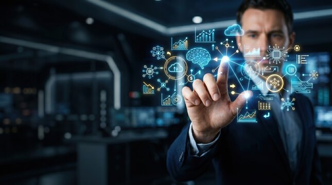 Innovative technology demonstration office environment digital interaction professional setting futuristic concept