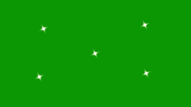 white cartoon doodle glitter stars, flat vector blinking light effects,animation in 4K with white cartoon stars blinking ongreen background ,Perfect for holiday videos or magical