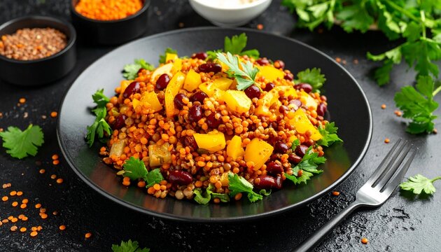 Veganer Salat aus Kidneybohnen und Linsen