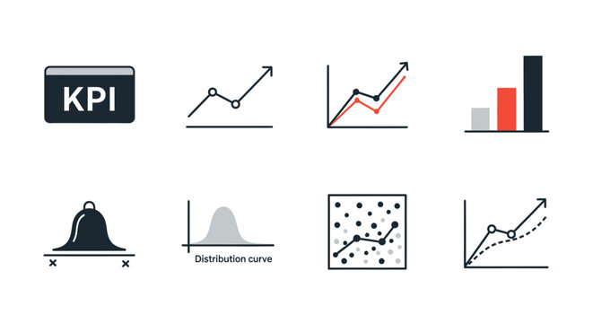 KPI Dashboard Icons: Business Growth, Data Analysis, Charts, Graphs & Statistics