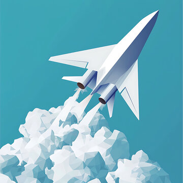 Supersonic Jet Ascending Through Clouds with Powerful Engine Exhaust.