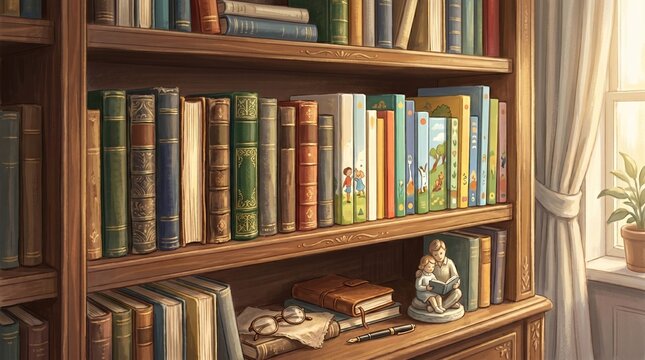 Bookcase Filled with Old Books and Ornaments &ndash; Cozy Study