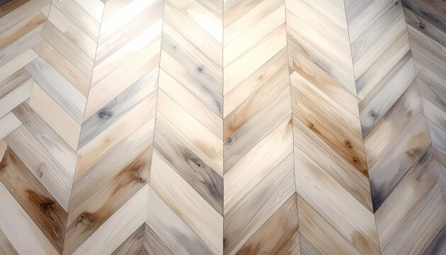 Light wooden chevron parquet floor high angle overhead view for modern interior flooring decoration realistic photo with bright natural lighting in a clean indoor setting