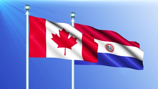 Paraguay and Canada National Flag Waving on Pole Loop