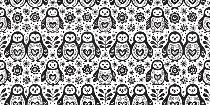 Matryoshka Doll Pattern Black And White Seamless Vector Illustration