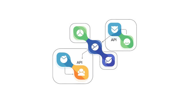 Modern API Integration and Software Architecture Infographic for Data Flow and Microservices Connectivity