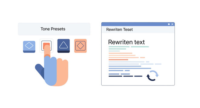 AI Writing Assistant Software Interface with Tone Presets and Text Rewriting Concept Vector Illustration