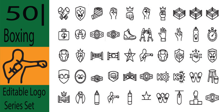 Boxing Sport Icon Set Editable Logo Series
