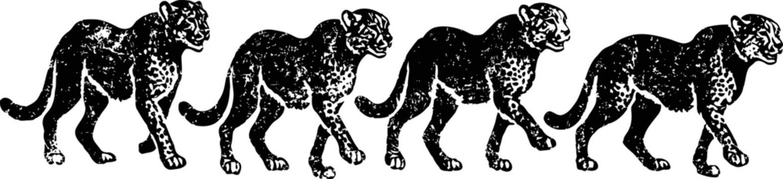 walking leopard silhouette pattern exotic animal black stencil repeated in a row wild cat vector design element