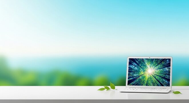 laptop with grass and sky
