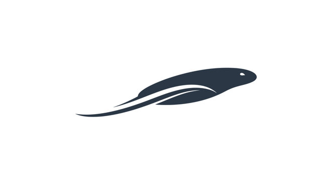 Simple black fish swimming right.