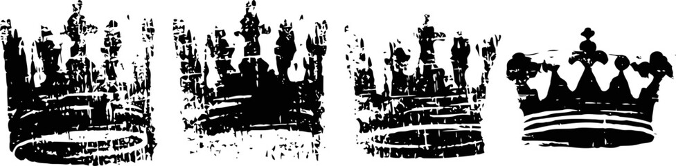 Obraz premium Black vintage crowns collection grunge textured royal crowns silhouettes in classic heraldic symbols for decoration and design
