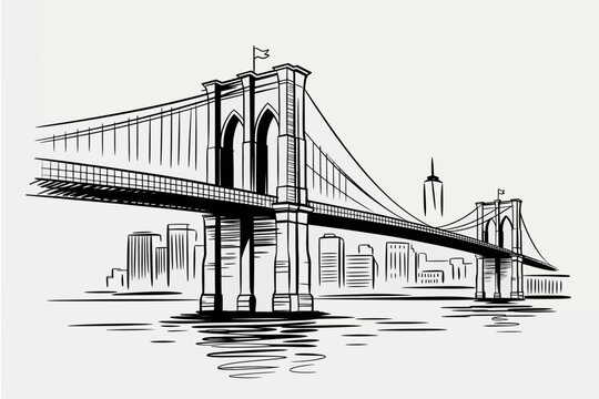 Brooklyn bridge illustration isolated on white background outline sketch vector illustration