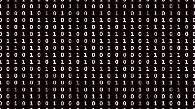 Pattern of binary digits consisting of alternating ones and zeros displayed in vertical columns on a dark background, representing computer data or digital information in a coding or programming.