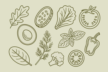 Set of handdrawn vegetable and herb line art icons outline sketch vector illustration © Business Technology