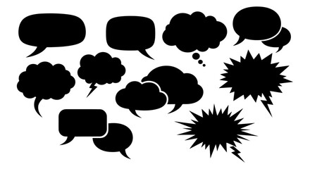 Collection of Black Speech Bubbles and Comic Book Elements. © Nisa