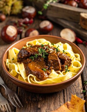 Kastanien-Pasta mit Wildragout