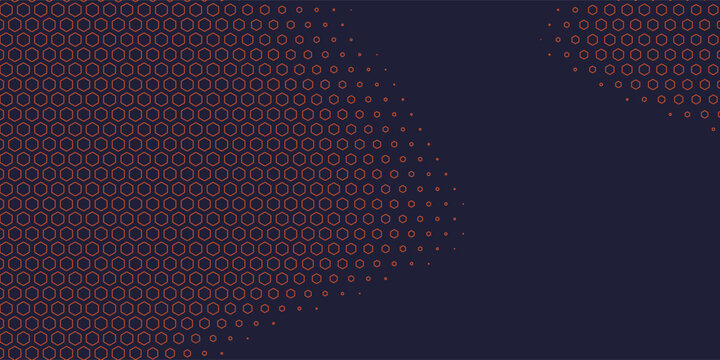 Fading hexagon gradient texture. Vanishing honeycomb pattern background. Geometric hexagonal halftone tech overlay backdrop. Black grunge halfton wallpaper. Vector retro dot texure wallpaper