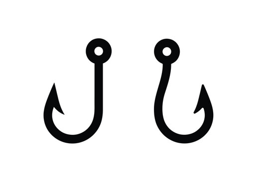 Fishing Hooks Silhouette On White Background Simple Vector Illustration