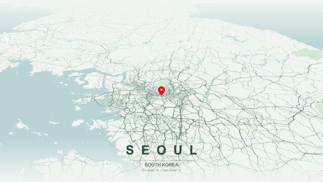 Modern minimalist vector map of Seoul, South Korea. High-quality scalable illustration of Seoul city grid, Han River waterfront, and metropolitan transit networks for posters design. 