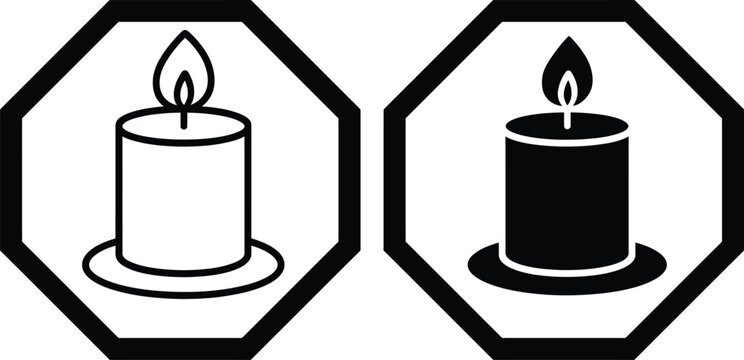 Two candles burning in hexagon frames side by side