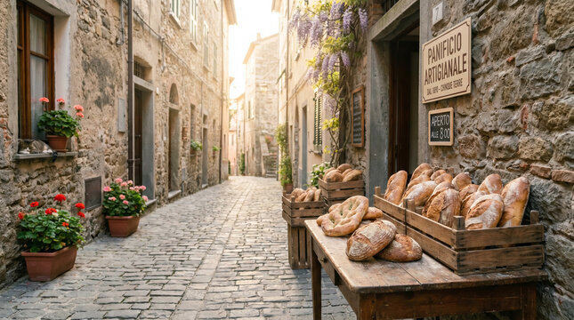 Bakery bread village alley artisan shop local commerce rustic lifestyle