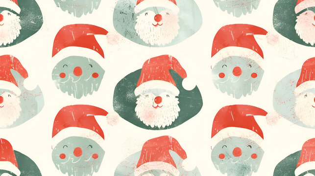 Festive santa claus pattern with red hats and cheerful faces