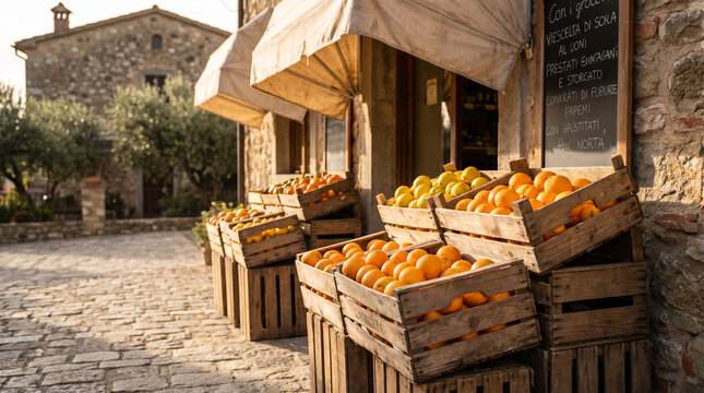 Orange lemon fruit market village street shop produce local commerce scene