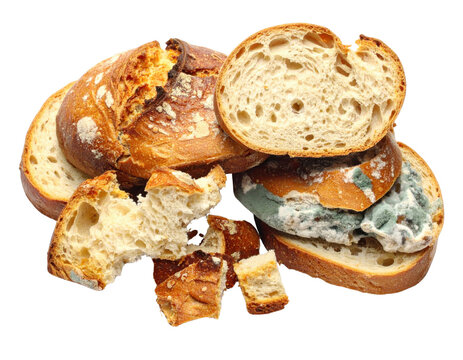 A pile of stale and moldy slices of bread