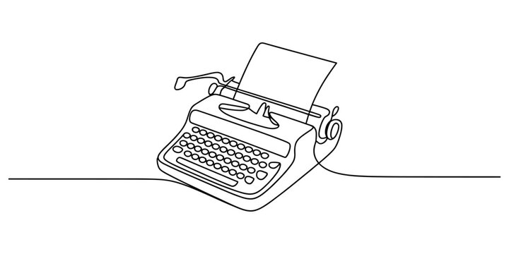 Vintage typewriter continuous line drawing, minimalist vector illustration
