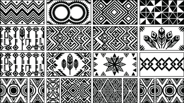 Black and White Tribal Pattern Set for Ethnic Design