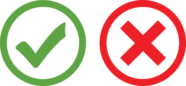 Green check mark and red cross mark symbols for choice and survey