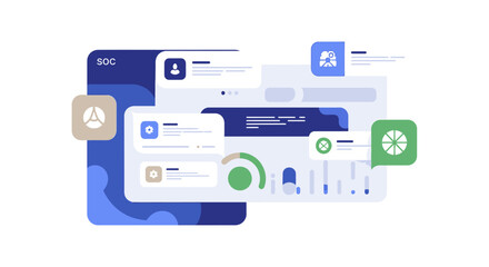 Fototapeta premium Security Operations Center SOC Dashboard UI Concept with Data Visualization and Flat Design Elements