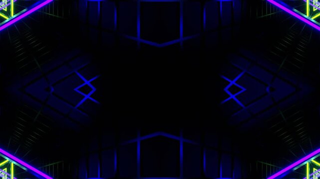 Purple and Light Green Neon Triangle in Mesh Kaleidoscope Background VJ Loop in 4K