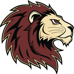 Lion head mascot roaring with bold outline and detailed mane in brown and beige. © Prosun Gain