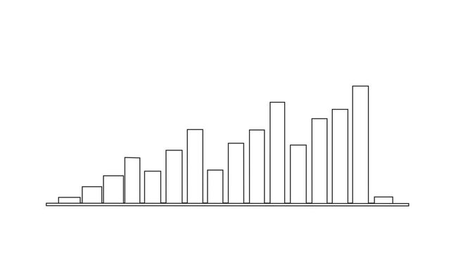 Modern single line stroke tracing of rising analytics diagram icon, with dynamic linear sketch style, clean geometric animation sequence overlay for corporate stock market production. 4k video