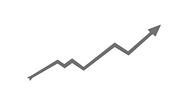 Creative abstract line art of economy profit trend shape, with clean minimalist stroke on white backdrop, smooth handwriting style animation of simple continuous data arrow asset. 4k video