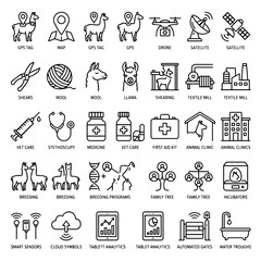 Obraz premium Line Art Icons Depicting Livestock Veterinary Care And Agricultural Technology