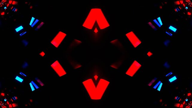 Red and Blue Neon Squares Floating Kaleidoscope Background VJ Loop in 4K